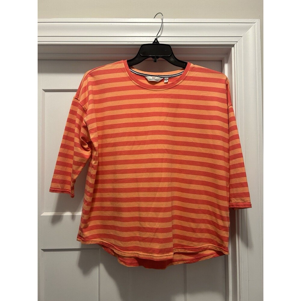 Vineyard Vines Women’s Size Medium Striped 3/4 sleeve Knit Top Shirt Pink Orange